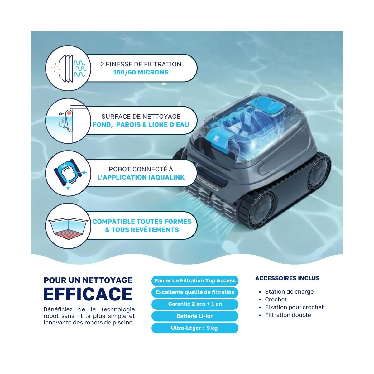 Zodiac Robot Piscine Sans Fil Zodiac CNX Li 52 IQ Freedom – Prix Destockage - illustration 3